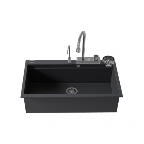 Ένθετος Νεροχύτης Quartz Multi Granite Sanitec 850 Μ79xΠ50cm Nero (Μαύρο)